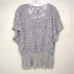 Charming Charlie Women's Lace Overlay Gray Top Size (L)